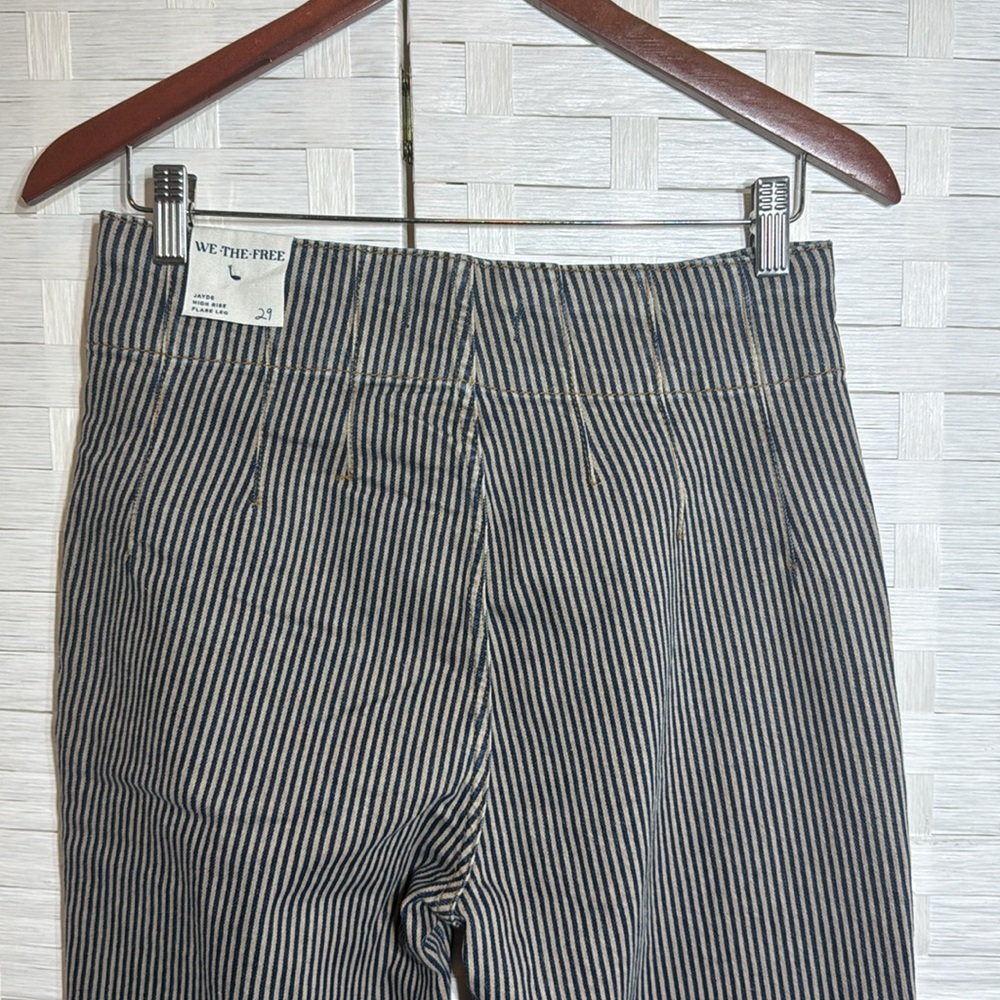 Free People Jayde Railroad Flare Jean in Train Car Stripe Front Pockets Size 29 - Picture 14 of 15